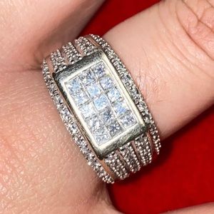 White Gold 14k Diamond Fancy Square Ring Size 10.5 Mens weighs 10.20 Grams